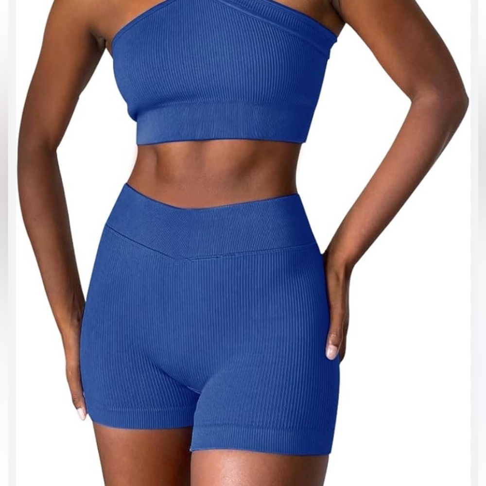 OLCHEE Seamless Ribbed High-Waist Women’s Shorts — Blue